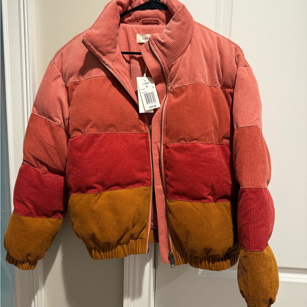 L*Space Color Block Puffer Jacket in Pink, Red, and Mustard
